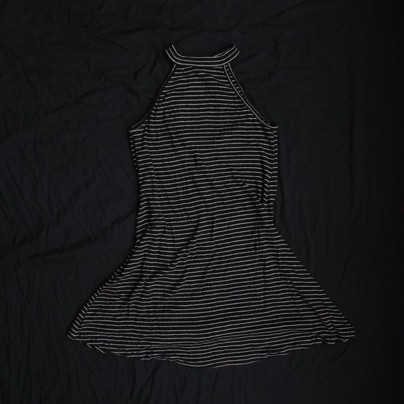 High Neck Striped Dress with Keyhole Back - Picture 1 of 8